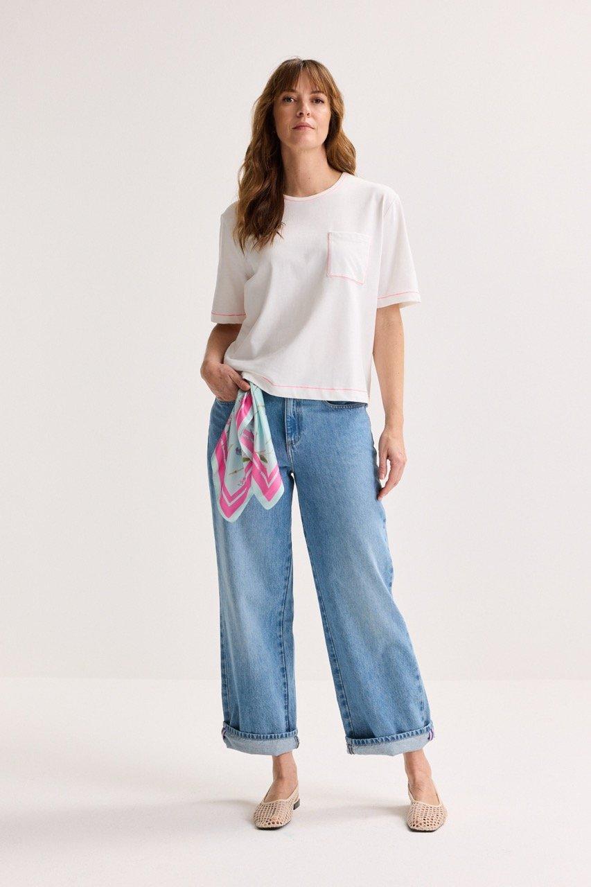 T-shirt met fluo-stiksels