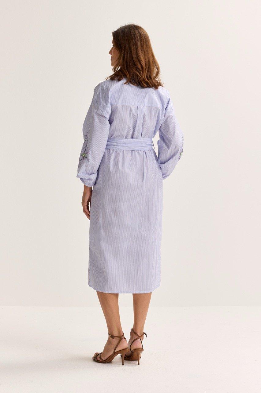 Robes - Robe chemise brod&eacute;e &agrave; rayures
