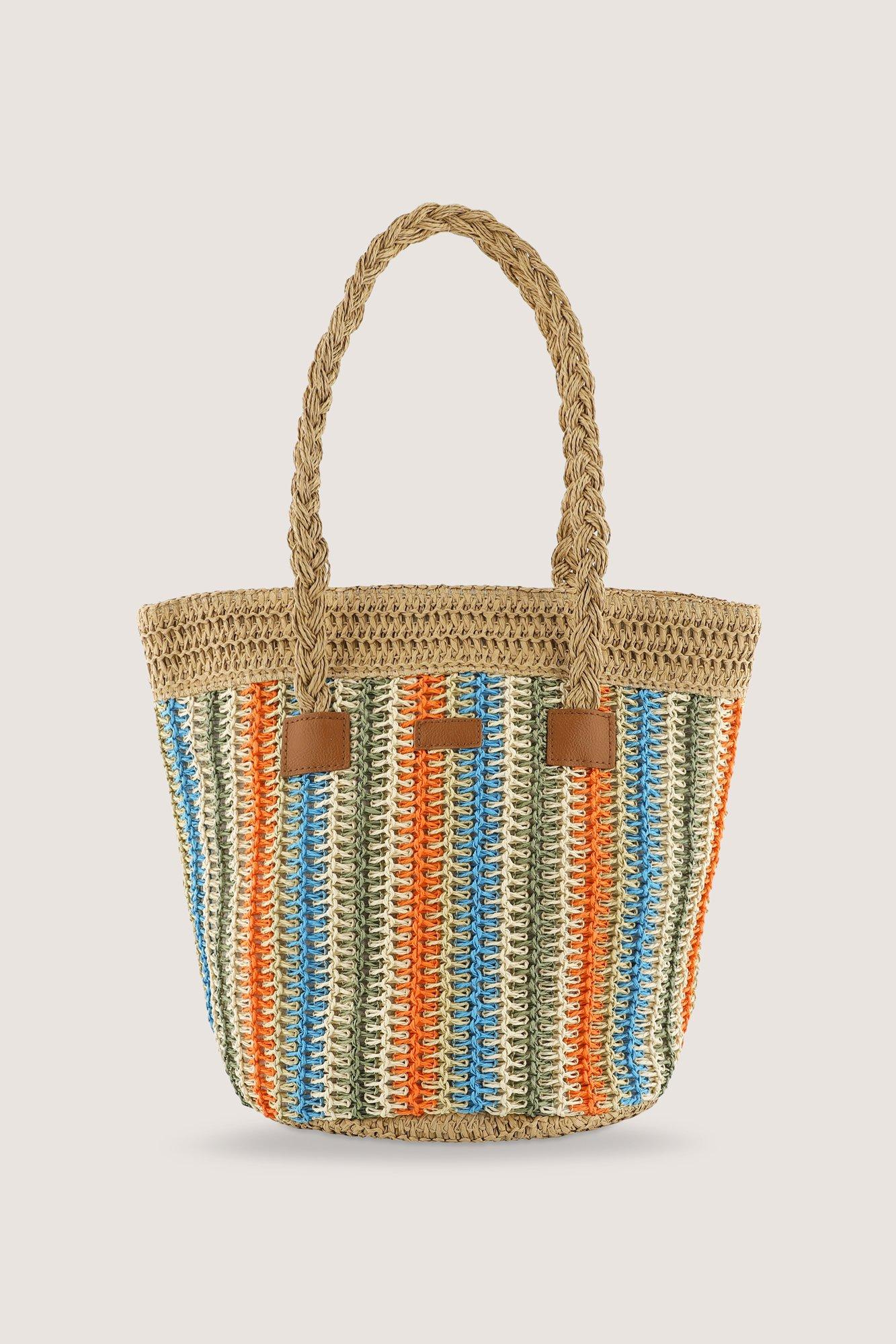 Accessoires pour b&eacute;b&eacute;s - Cabas ray&eacute; en raphia