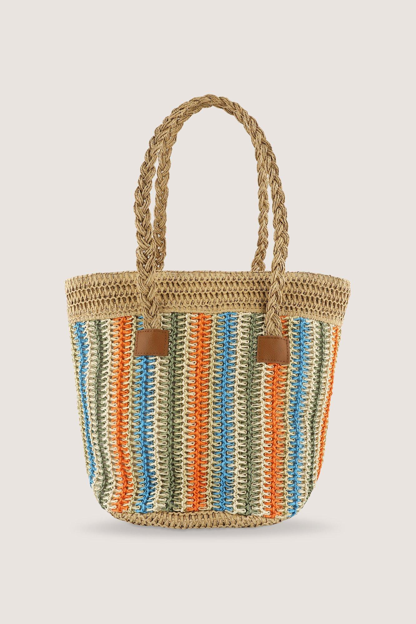 Accessoires pour b&eacute;b&eacute;s - Cabas ray&eacute; en raphia