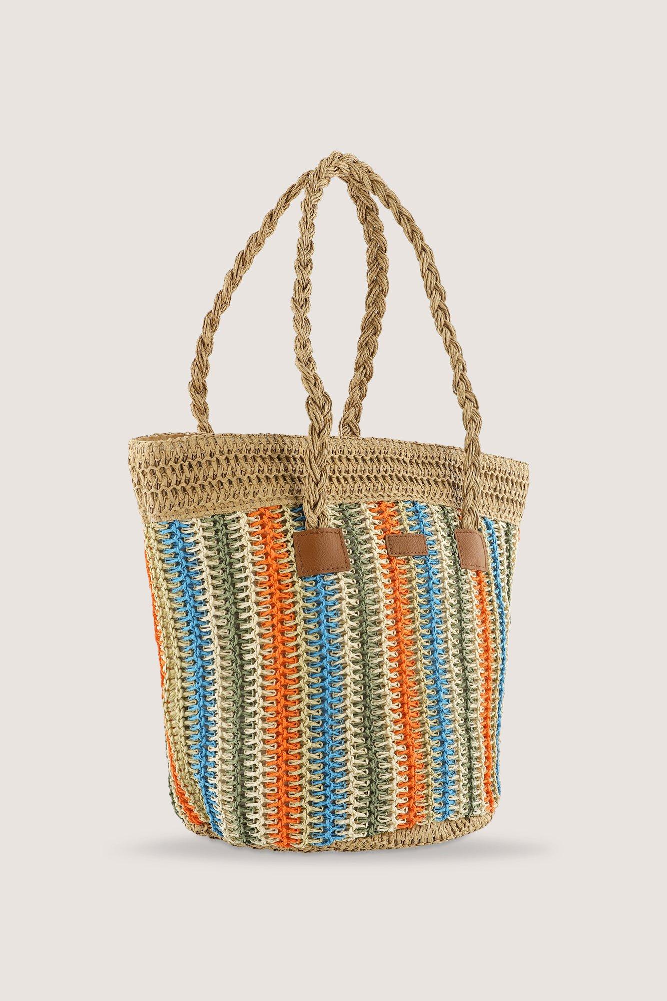 Accessoires pour b&eacute;b&eacute;s - Cabas ray&eacute; en raphia