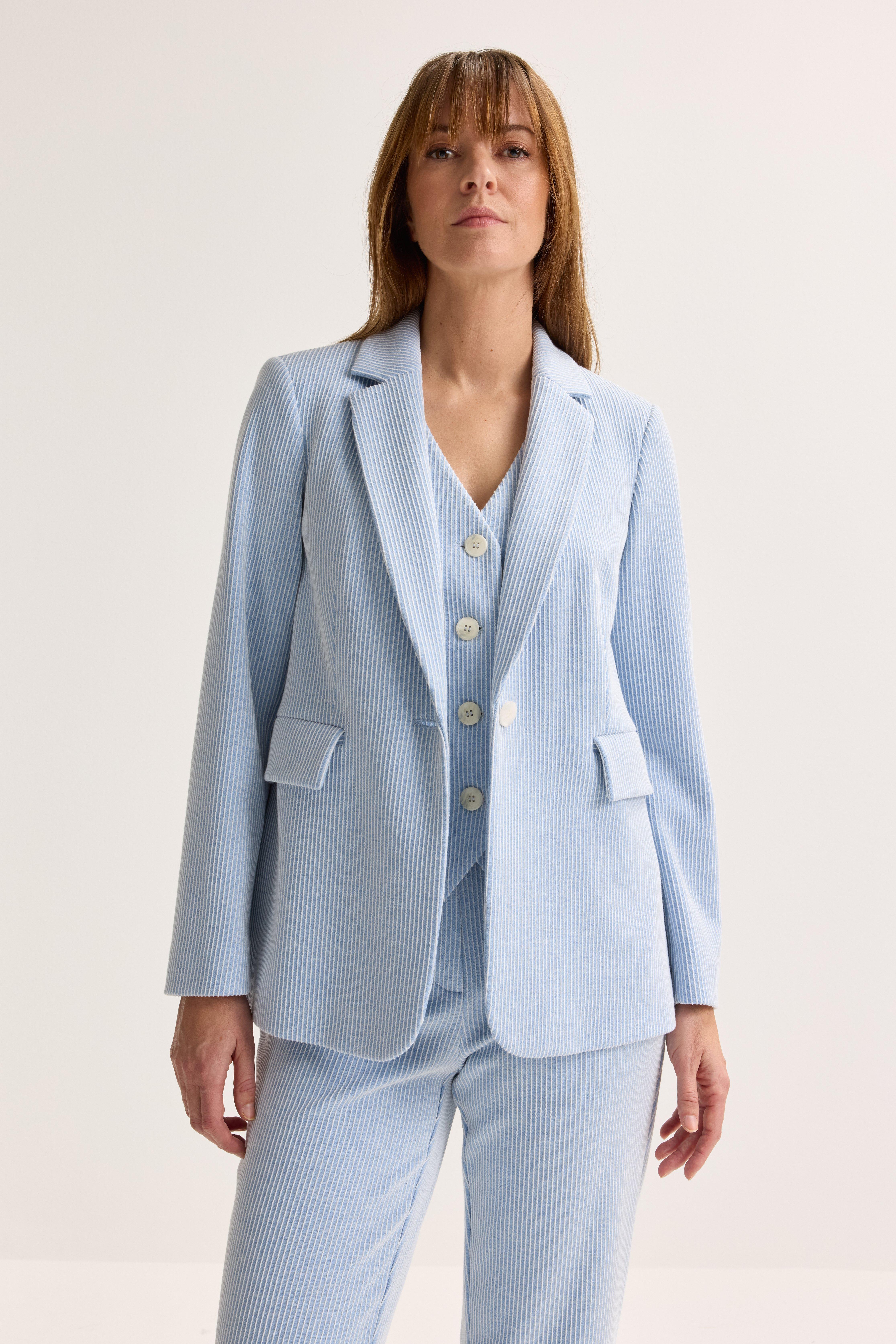 Getreepte blazer in denim jersey