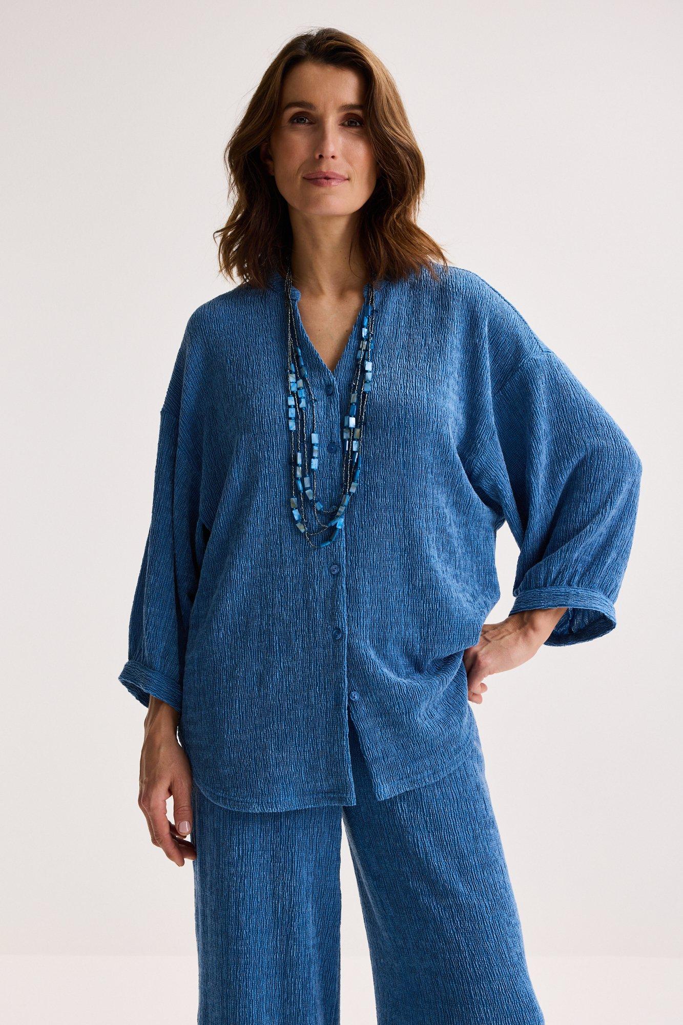 chemisier sans col en crinkle