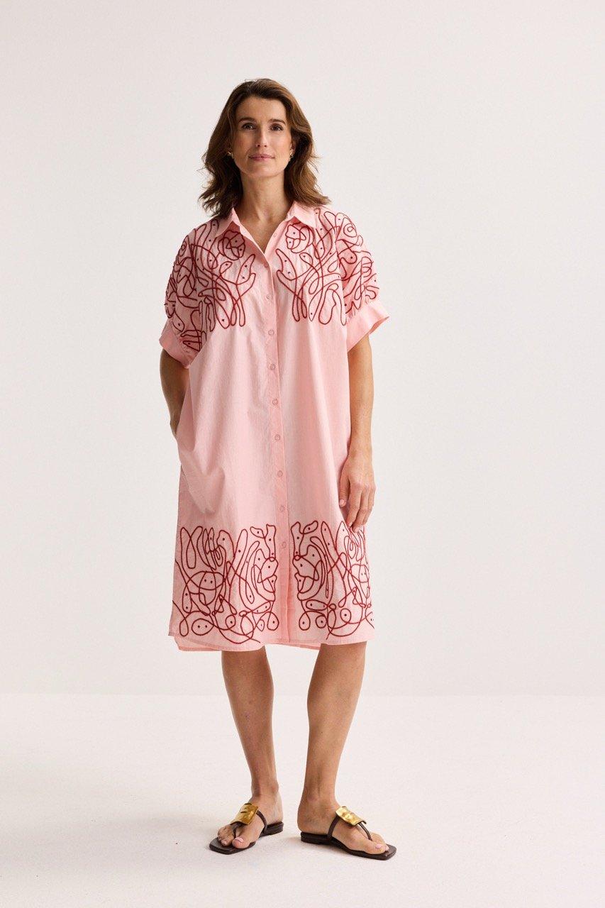 Robes - Robe-chemise brod&eacute;e en coton