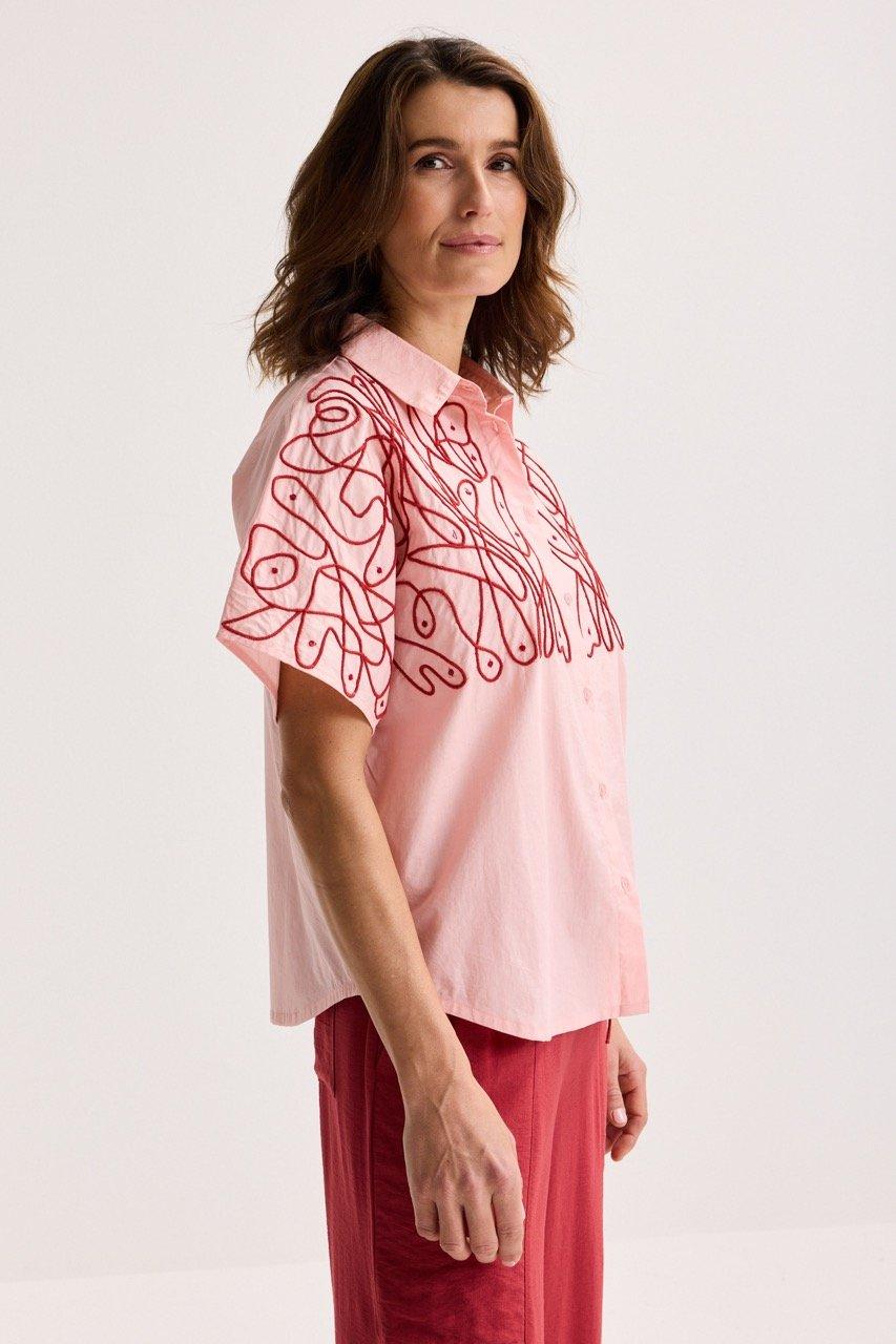 Hemden - Hemdblouse met pipingborduurwerk