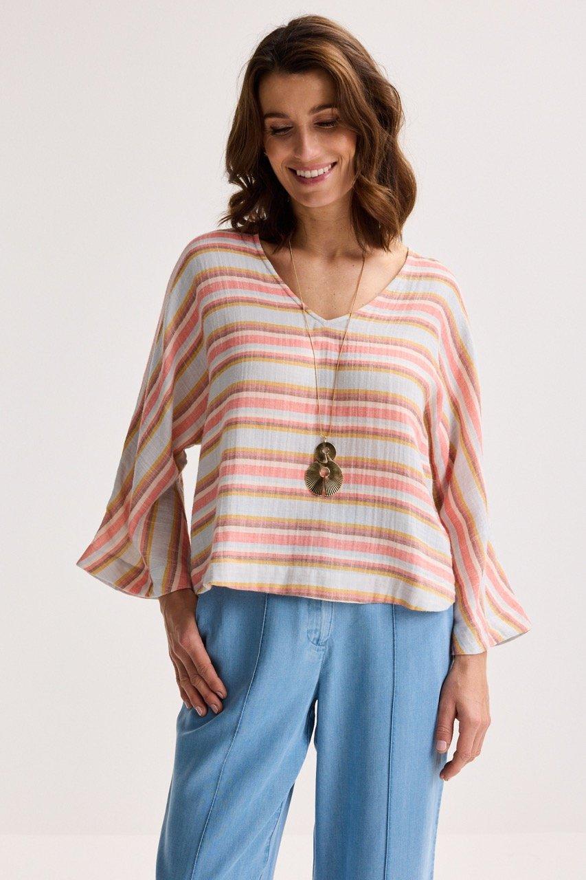 Blouse chauve-souris ray&eacute;e en tetra