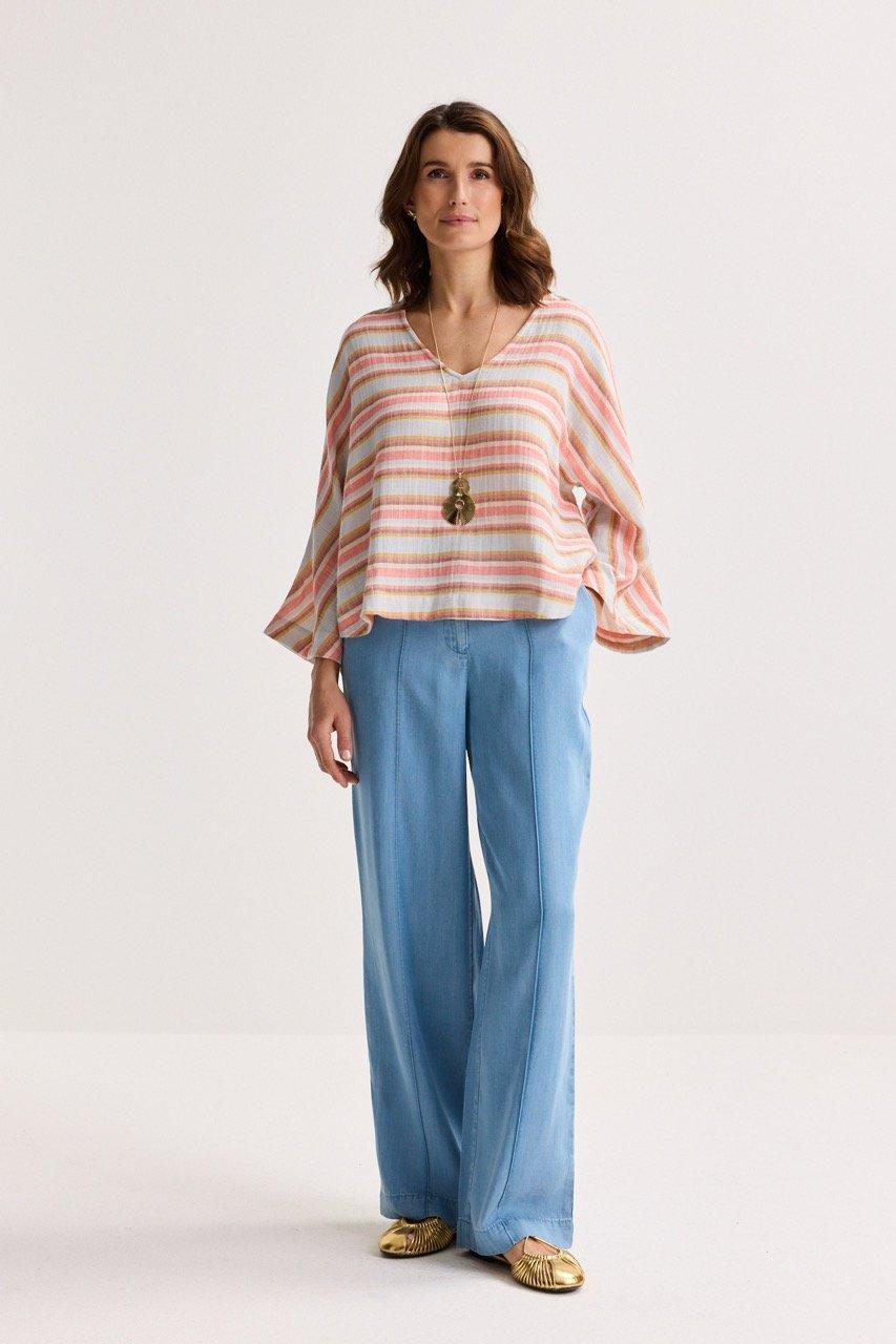 Hemden - Vleermuisblouse in gestreept tetra