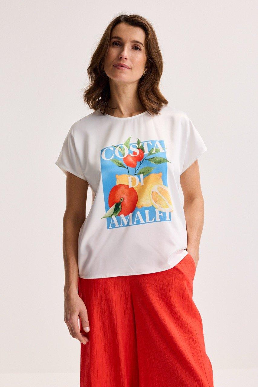 Sweatvest - T-shirtblouse met satijnen front