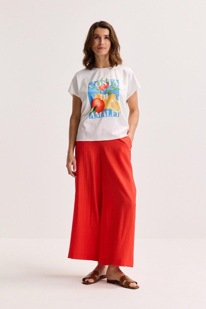 Sweatvest - T-shirtblouse met satijnen front