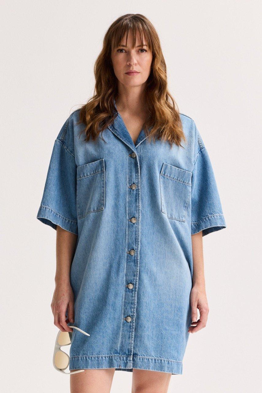 Am&eacute;line Korte Hemdjurk In Denim
