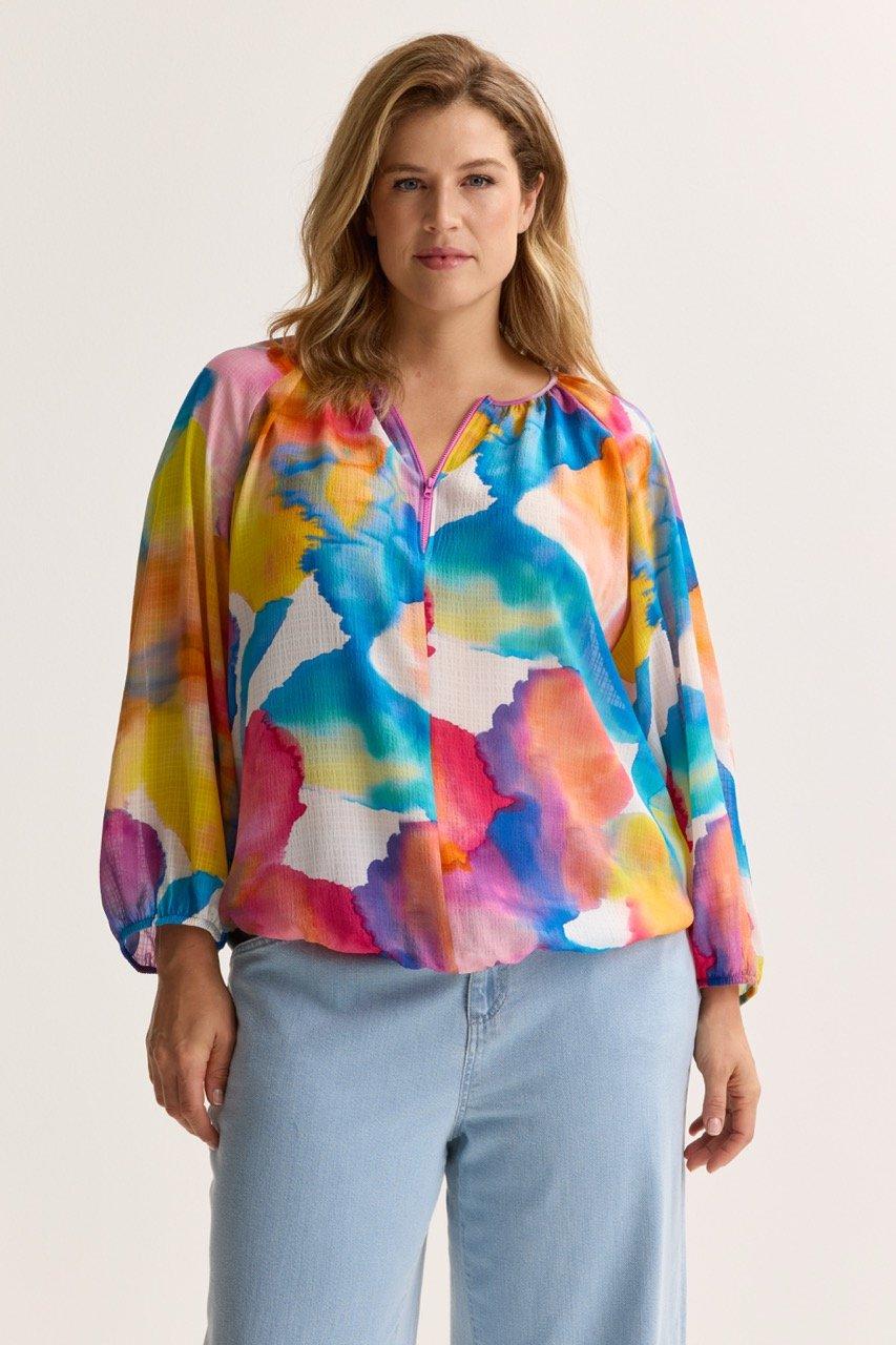 Blouse in seersucker op elastiek