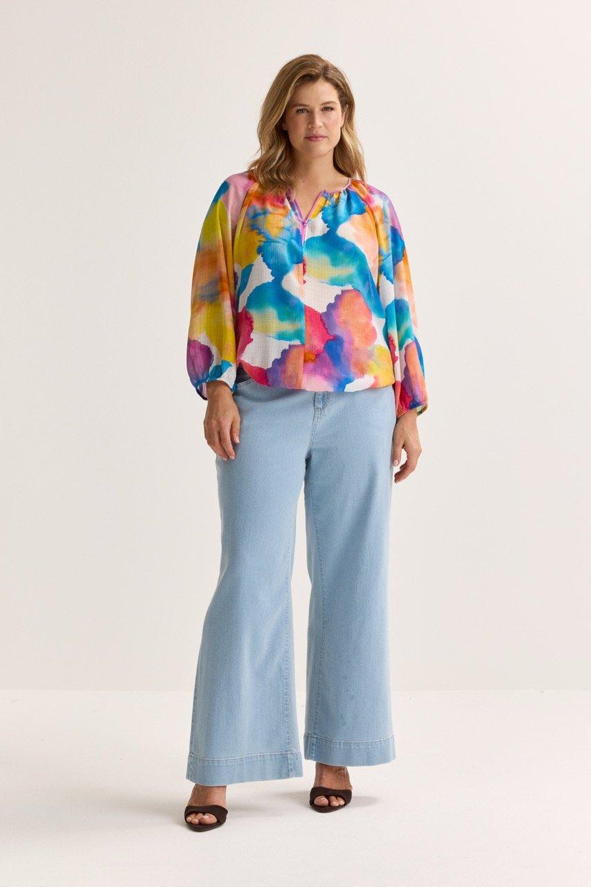 Hemden - Blouse in seersucker op elastiek