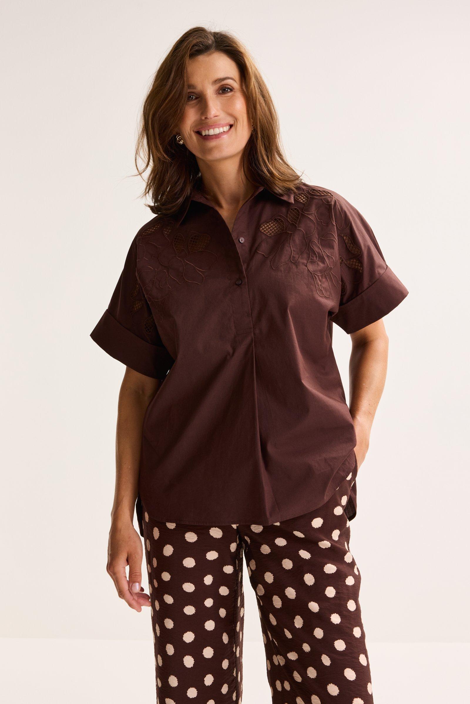 Geborduurde blouse in popeline