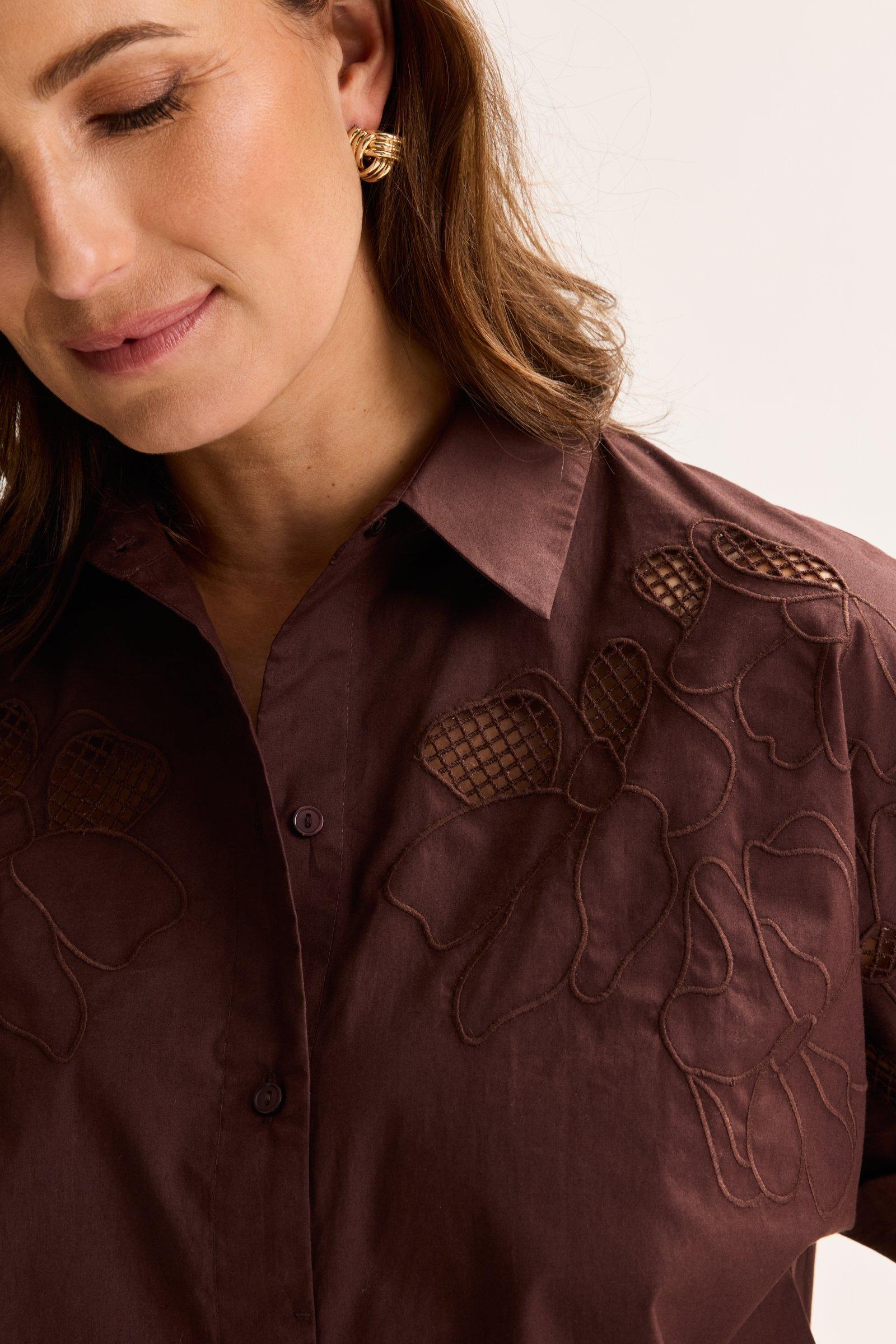 Hemden - Geborduurde blouse in popeline